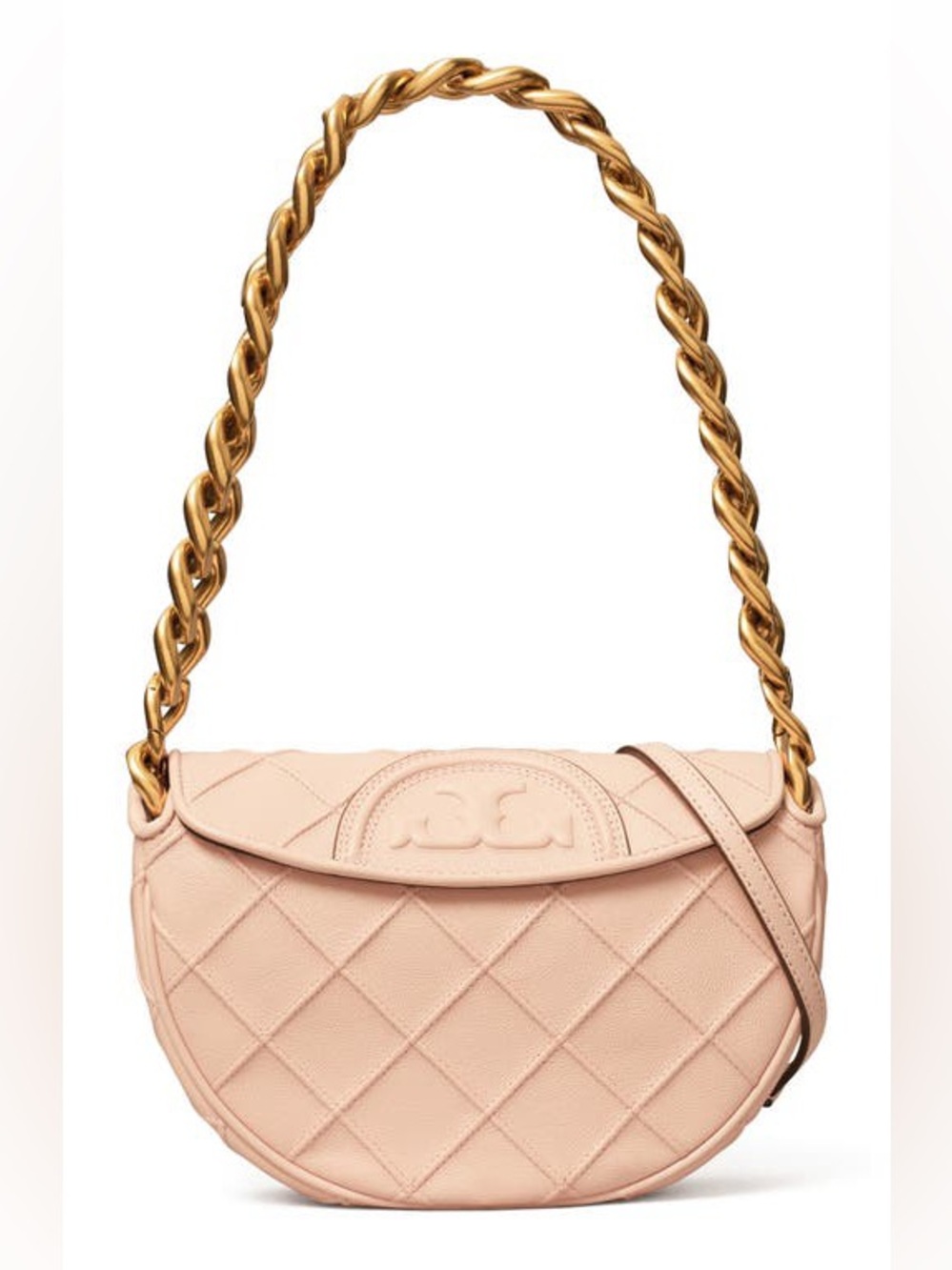 Tory Burch Mini Fleming Soft Caviar Leather Crescent Shoulder Bag, PINK DAWN